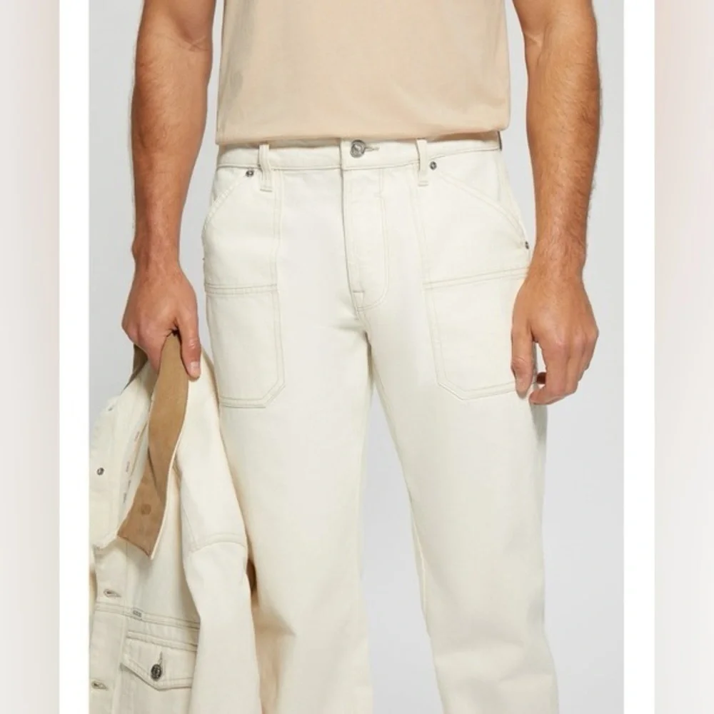 New Guess Men's Off-White Straight Jeans SZ 36